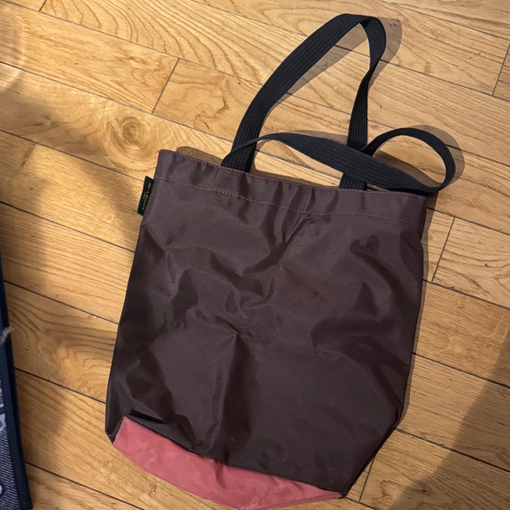 Herve Chapelier Two-Tone Nylon Tote Bag in Dark Brown and Dusty Rose